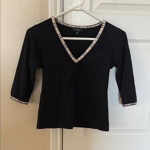 Burberry Black Fitted 3/4 Sleeve Top